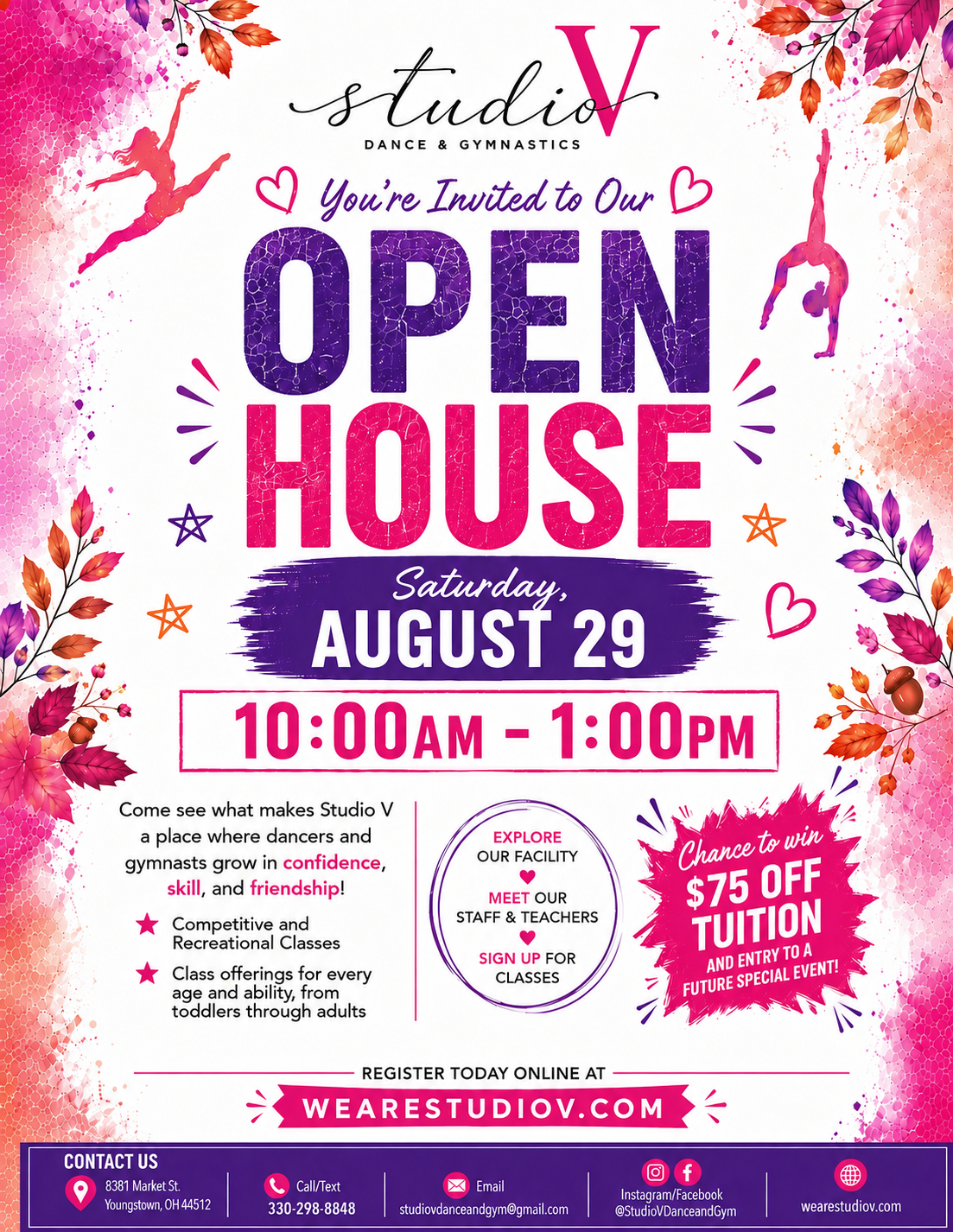 Fall 2026 Special Dance and Gymnastic Events at Studio V Dance & Gymnastics in Boardman, OH 44512